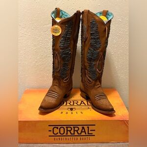 Corral Western Boots Women’s Tall Top Woven Cognac Denim